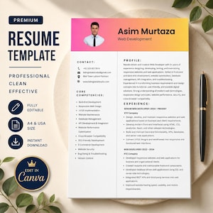 Web Developer CV Template, ATS Friendly Resume, Canva Editable, Modern Resume, A4 & US Letter