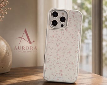 Floral iPhone Case, Pink Flower Elegant Protective Cover, Metallic-Look Frame