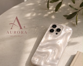 Etui na telefon Pearl Wave, opalizująca, falista obudowa telefonu, estetyczne, przezroczyste etui, minimalistyczne, luksusowe etui na telefon, modne etui ochronne