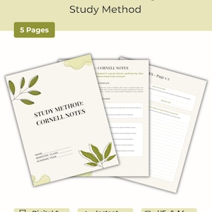 Cornell Notes Template | Cornell Method Printable | Note Taking System | Study Printable PDF US Letter & A4