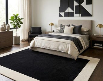Minimalist Black Area Rug, Modern Solid Carpet, Contemporary Floor Decor
