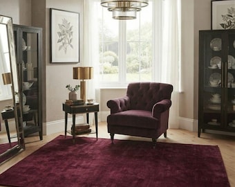 Handmade Burgundy Area Rug, Solid Wine Red Rug, Modern Minimalist Floor Decor