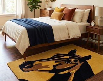 Handmade Horse Portrait Rug, Equestrian Art, Golden Brown Black Tones (Statement Piece)