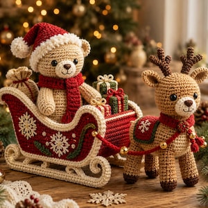 Virkmönster PDF: Jultomte, Ren, Släde Amigurumi (Digital Nedladdning)