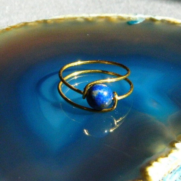 14K Gold Wire Wrapped Lapis Lazuli Ring