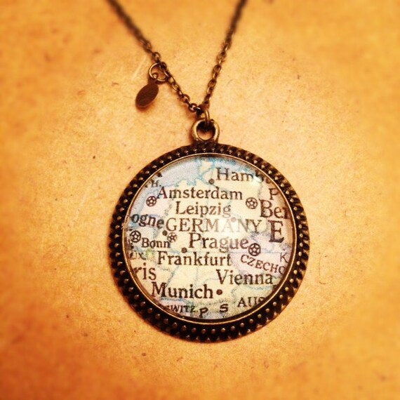Items similar to Germany Amsterdam Munich Frankfurt Map Necklace on Etsy