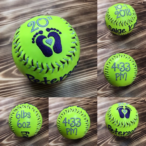 Birth Stats Softball, Embroidered Baseball, Embroidered Softball, Custom Embroidered Baseball, Custom Embroidered Softball
