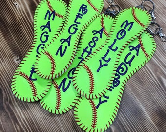 Softball Key Chain, Softball Keychain, Keychain, Key Chain, Softball, Leather Keychain, Leather Key Chain, Baseball Keychain