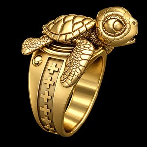 Ring mit Flussschildkröte – 14 Karat vergoldeter Hip-Hop-Ring mit Meeresmotiv – Schmuckgeschenk für Sie