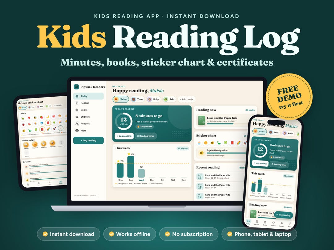 Eyfs Reading Log Kids Reading Log App, Reading Tracker for Kids, Reading Minutes Log ...