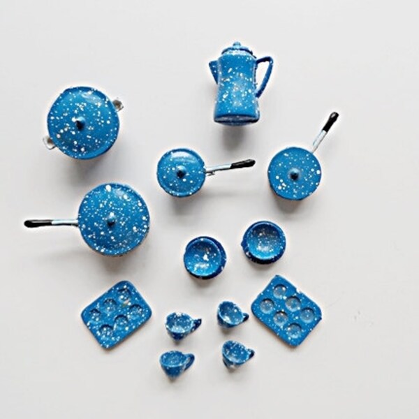 Vtg Miniature Blue Ware Pots Collection