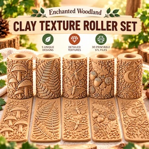 Clay Texture Roller STL, Polymer Clay Embossing Rollers, Botanical Pottery Tools