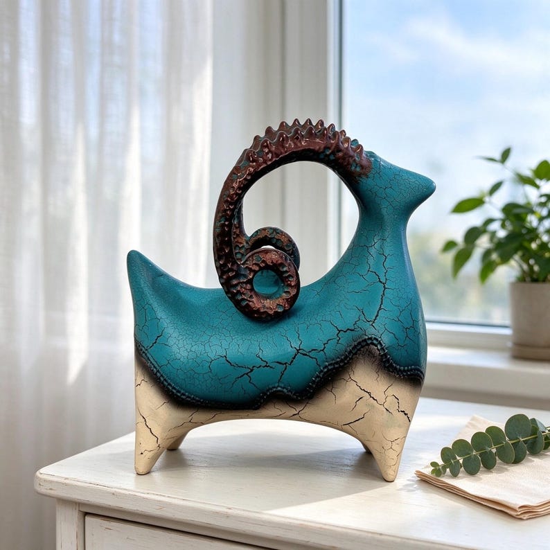 Sculpture de bélier en céramique, figurine de chèvre rustique style ...