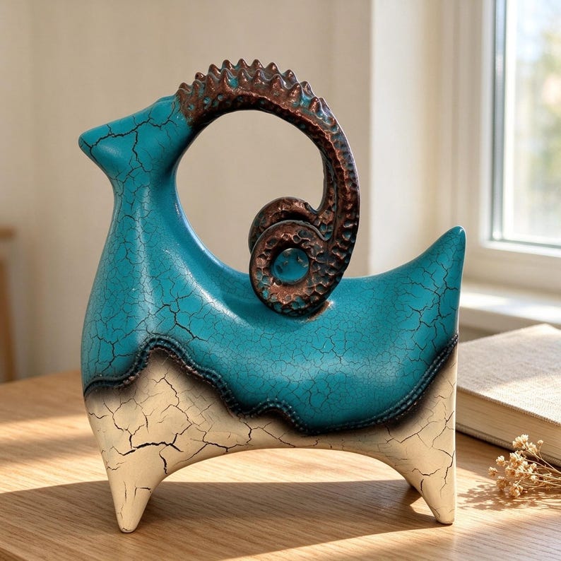 Sculpture de bélier en céramique, figurine de chèvre rustique style ...