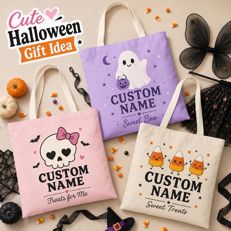Personalized Halloween Tote Bag, Custom Name Kids Trick or Treat Bag ...