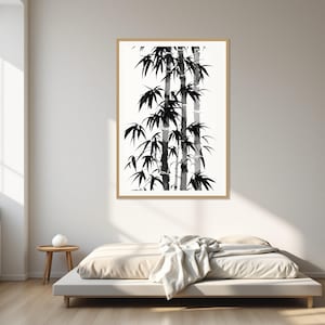 Bamboo Art Print, Wabi Sabi Decor, Gallery Wall Set, Printable Download, Ink Wash Painting, Chinese Ink Painting Print image 1