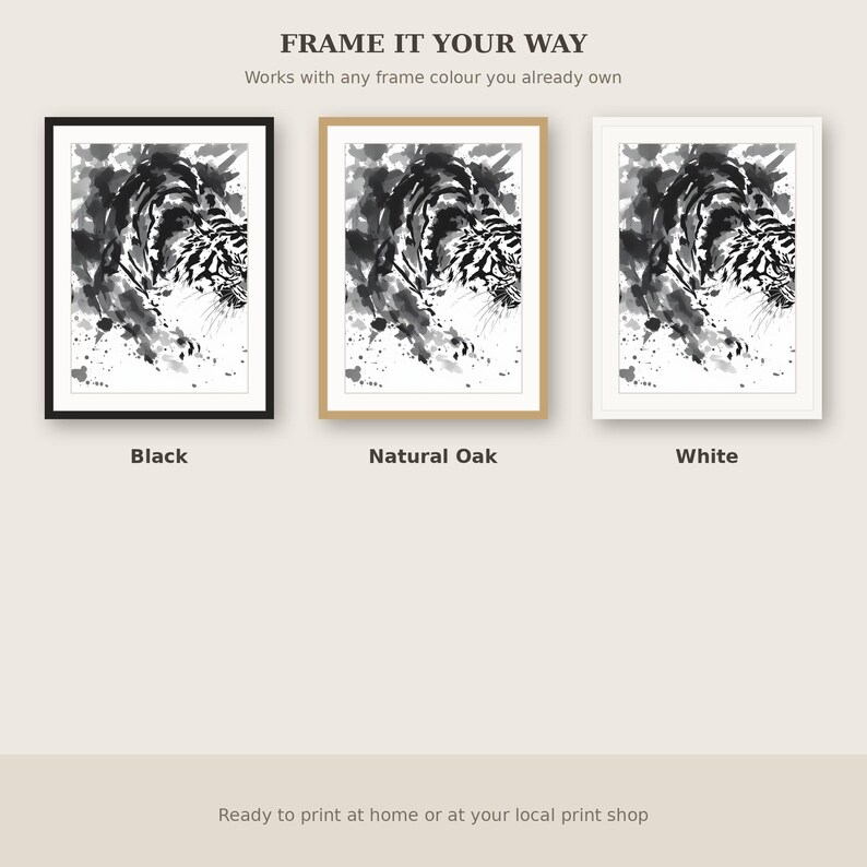 Tiger Art Print, Minimalist Print, Office Wall Art, Fine Art Print, Ink Wash Painting, Chinese Ink Painting Print image 7