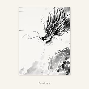 Dragon Printable Art, Japandi Wall Art, Above Bed Decor, Fine Art Print, Ink Wash Painting, Chinese Ink Painting Print image 2