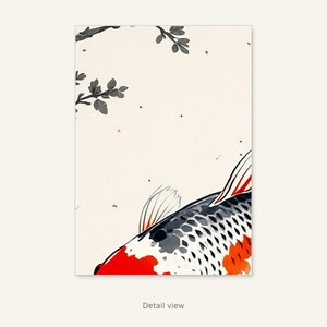 Konsttryck av karpvattenfall, Wabi Sabi-inredningskonst, meditationsdekor, bläckmålningstryck, kinesisk bläckmålningstryck bild 2