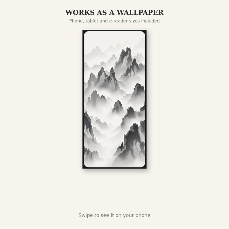 Wandbild „Mystische Berggipfel“, minimalistischer Druck, Esszimmerkunst, Digitaldruck, Tuschemalerei, chinesischer Tuschedruck Bild 6