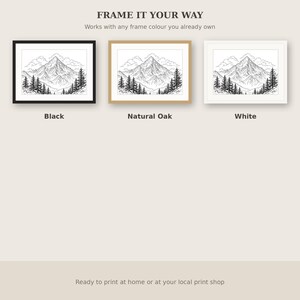 Arte mural de montaña, decoración japonesa, decoración para encima de la cama, arte de descarga instantánea, pintura a la tinta, impresión de pintura china a la tinta imagen 7