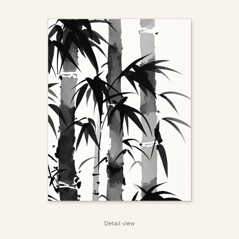 Bamboo Art Print, Wabi Sabi Decor, Gallery Wall Set, Printable Download, Ink Wash Painting, Chinese Ink Painting Print image 3
