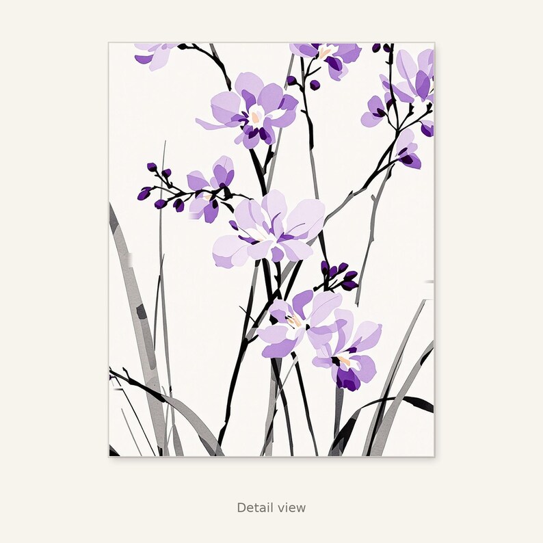 Orchid Wall Decor, Wabi Sabi Interior Art, Above Bed Decor, Fine Art Print, Ink Wash Painting, Chinese Ink Painting Print image 10