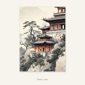 Kunstdruck „Pagode“, Wabi-Sabi-Inneneinrichtung, Meditationsdeko, Druckvorlage, Tuschemalerei, Chinesische Tuschemalerei Bild 10