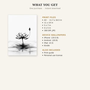 Lotus muurdecoratie, Chinoiserie decoratie, decoratie boven het bed, inktkunstprint, Chinese inkttekeningprint afbeelding 5