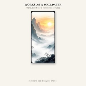 Landschaftsbild mit Sonne, asiatischer Druck, Meditationsdekoration, Tuschemalerei-Druck, chinesischer Tuschemalerei-Druck Bild 6