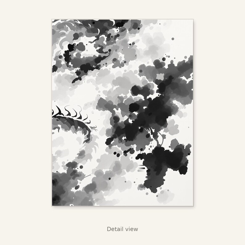 Dragon Printable Art, Japandi Wall Art, Above Bed Decor, Fine Art Print, Ink Wash Painting, Chinese Ink Painting Print image 3