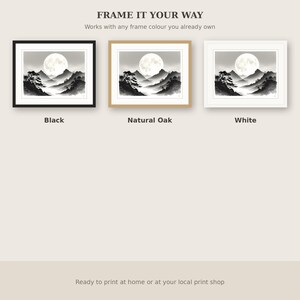 Moon Landscape Asian Wall Art Set of 3, Zen Decor, Gallery Wall Set, Printable Download, Ink Wash Painting, Chinese Ink Painting Print image 7