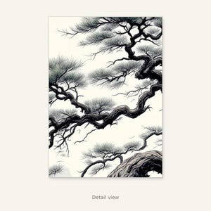 Pine Tree Wall Art, Wabi Sabi Decor, Above Bed Decor, Ink Art Print, Chinese Ink Painting Print image 2