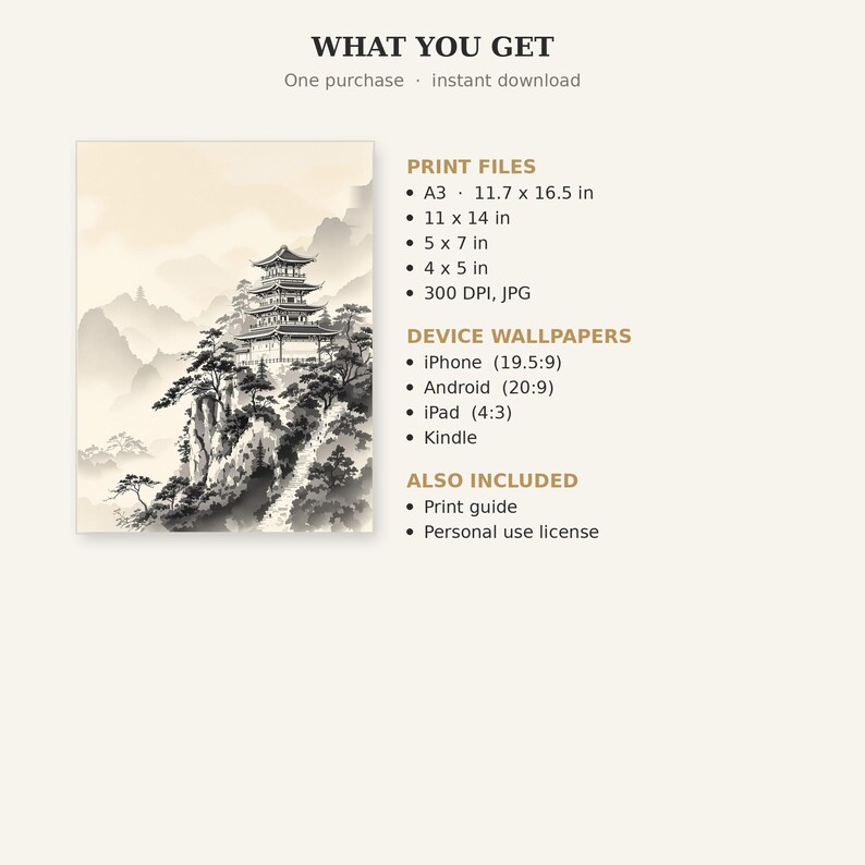 Set di 3 quadri asiatici a forma di pagoda, decorazione in stile Chinoiserie, set per parete galleria, download stampabile, pittura a inchiostro, stampa di pittura a inchiostro cinese immagine 5