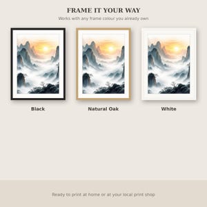 Landscape Sun Art Print, Oriental Decor, Gallery Wall Set, Ink Painting Print, Chinese Ink Painting Print image 7