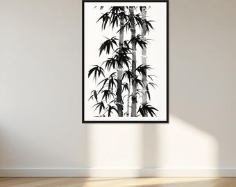 Bambu-ram-TV-konst, Zen-gallerikonst, Dekor ovanför sängen, Digital konst, Bläcktvättmålning, Kinesisk bläckmålningstryck