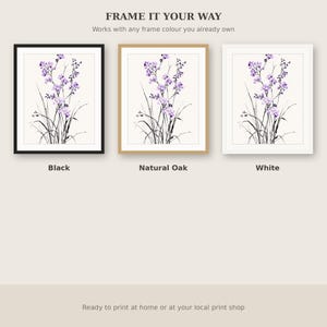 Arte mural de orquídeas, arte interior Wabi Sabi, decoración para encima de la cama, lámina de arte en tinta, lámina de pintura china en tinta imagen 7