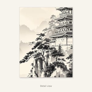 Set di 3 quadri asiatici a forma di pagoda, decorazione in stile Chinoiserie, set per parete galleria, download stampabile, pittura a inchiostro, stampa di pittura a inchiostro cinese immagine 10