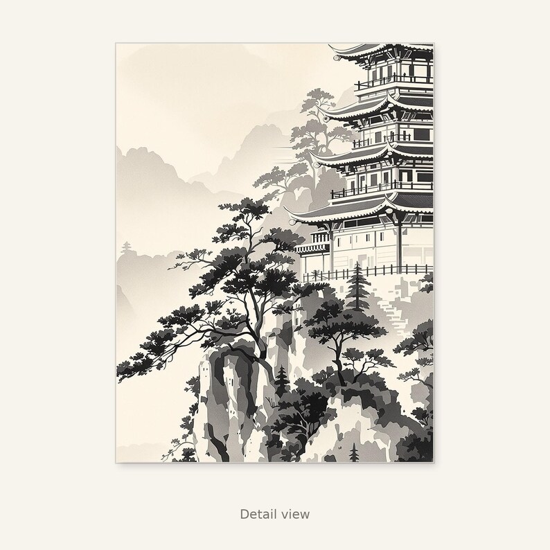 Set di 3 quadri asiatici a forma di pagoda, decorazione in stile Chinoiserie, set per parete galleria, download stampabile, pittura a inchiostro, stampa di pittura a inchiostro cinese immagine 10