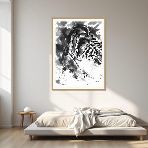 Tiger Art Print, Minimalist Print, Office Wall Art, Fine Art Print, Ink Wash Painting, Chinese Ink Painting Print image 1