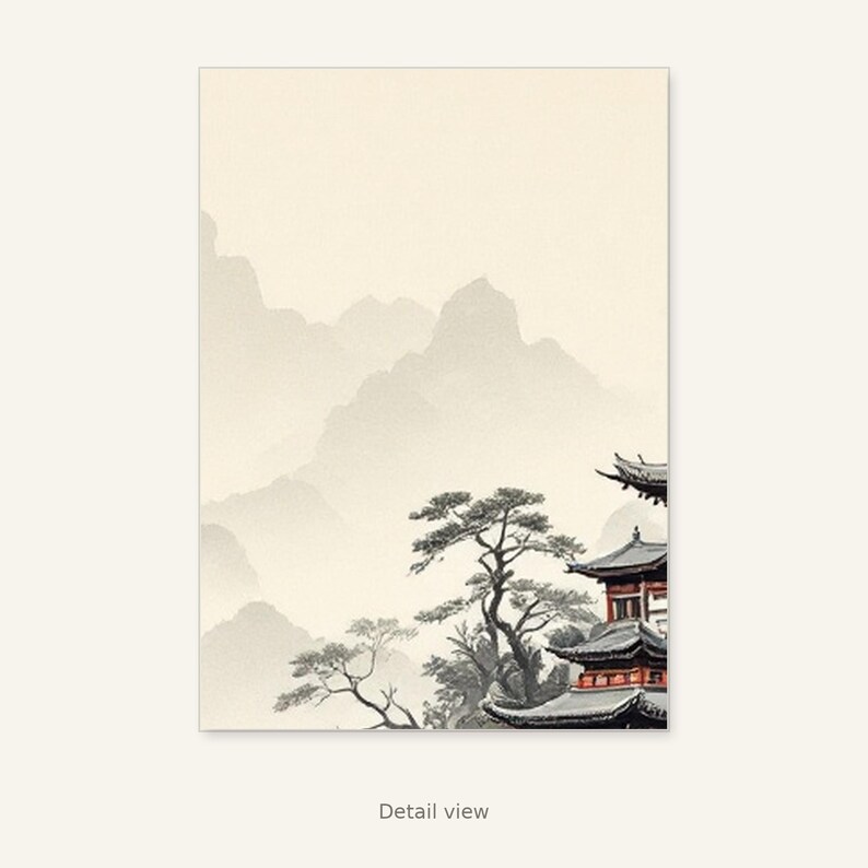 Kunstdruck „Pagode“, Wabi-Sabi-Inneneinrichtung, Meditationsdeko, Druckvorlage, Tuschemalerei, Chinesische Tuschemalerei Bild 2