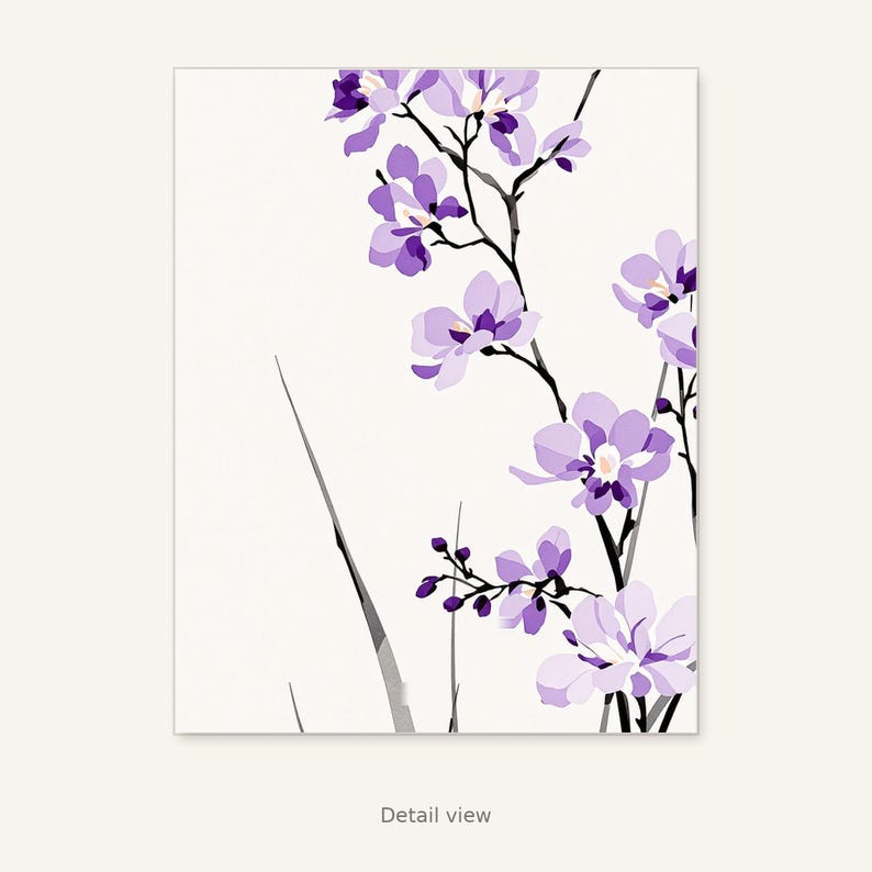 Orchid Wall Decor, Wabi Sabi Interior Art, Above Bed Decor, Fine Art Print, Ink Wash Painting, Chinese Ink Painting Print image 2