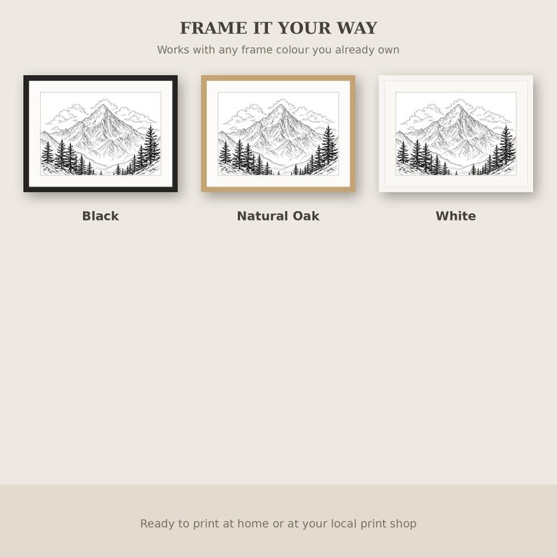 Mountain Coloring Book Coloring Page, Chinoiserie Gallery Art, Gallery Wall Set, Digital Print, Ink Wash Painting image 7
