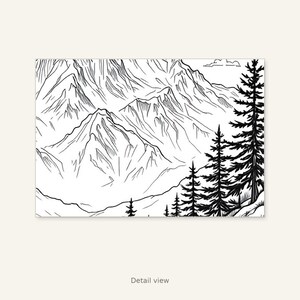 Mountain Landscape Adult Coloring Page, Wabi Sabi Wall Art, Above Bed Decor, Ink Art Print, Chinese Ink Painting Print image 3