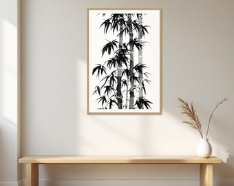 Bamboo Wall Art, Oriental Aesthetic, Bedroom Wall Art, Instant Download Art, Ink Wash Painting, Chinese Ink Painting Print
