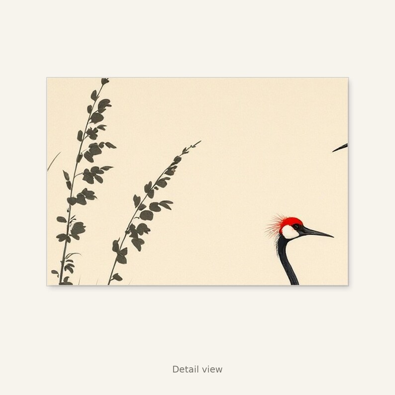 White Crane Printable Art, Asian Decor, Meditation Decor, Printable Download, Ink Wash Painting, Chinese Ink Painting Print image 2