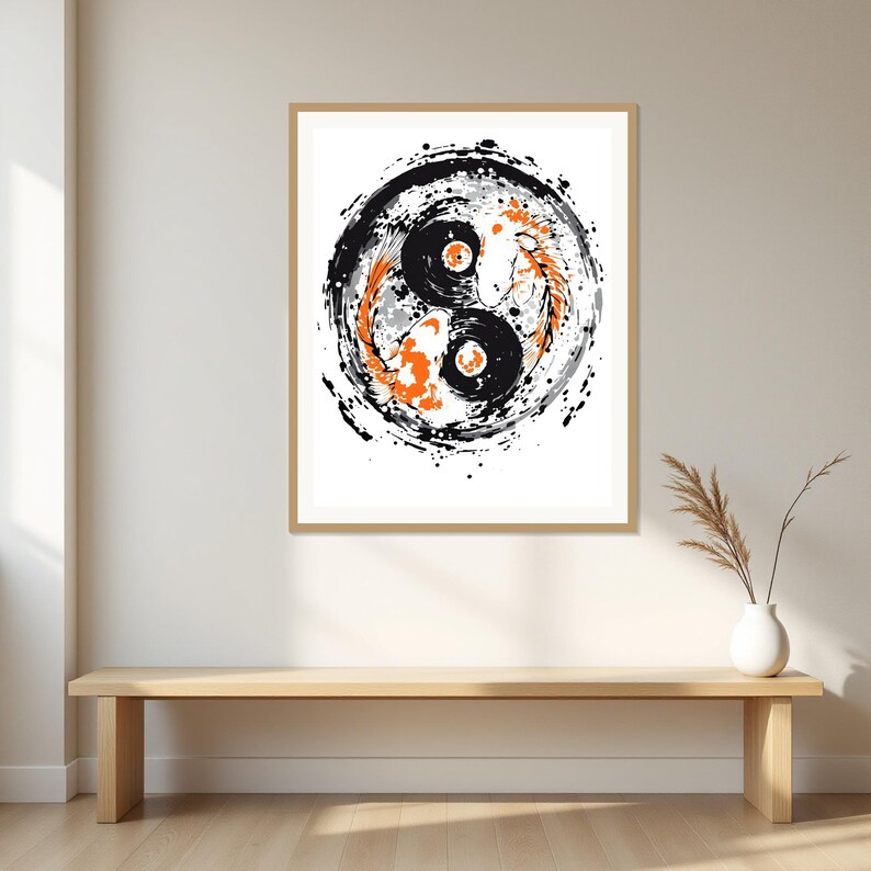 Koi Fish Ink Painting, Asian Gallery Art, Above Bed Decor, Fine Art Print, Chinese Ink Painting Print image 1