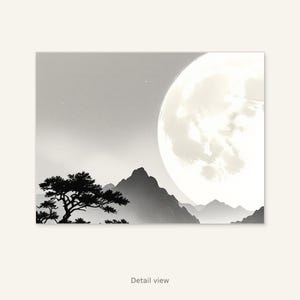 Moon Landscape Asian Wall Art Set of 3, Zen Decor, Gallery Wall Set, Printable Download, Ink Wash Painting, Chinese Ink Painting Print image 2