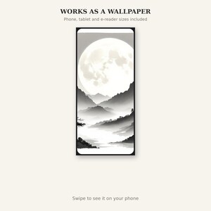 月の風景画プリント、ニュートラルなインテリアアート、ベッド上の装飾、水墨画プリント、中国水墨画プリント 画像 6