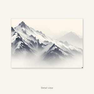 Arte para imprimir de montanha nevada, decoração neutra, arte para sala de estar, impressão de pintura a tinta, impressão de pintura a tinta chinesa imagem 10